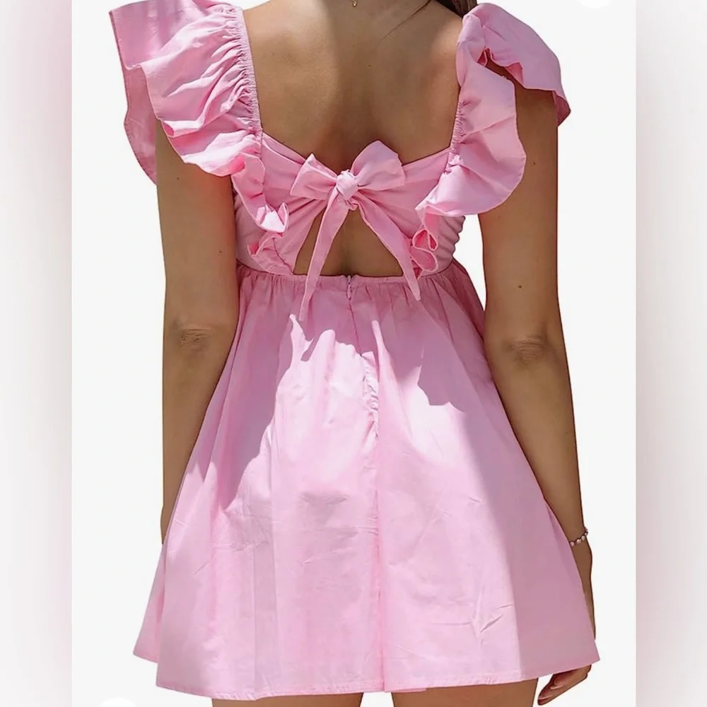 Women’s V Neck Mini Dress Pink Ruffles BRAND NEW - Picture 2 of 3